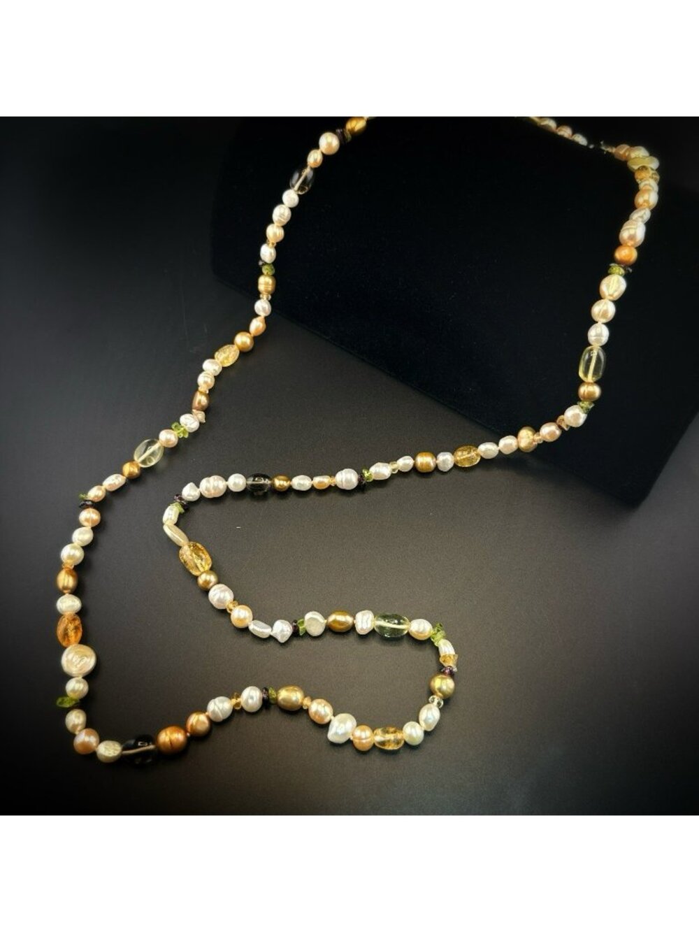 Honora Pearl Necklace Garnet Peridot Gem Long 38" Sterling 925 Opera Flapper